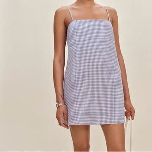 New with tags Reformation Aubree Gingham blue mini dress